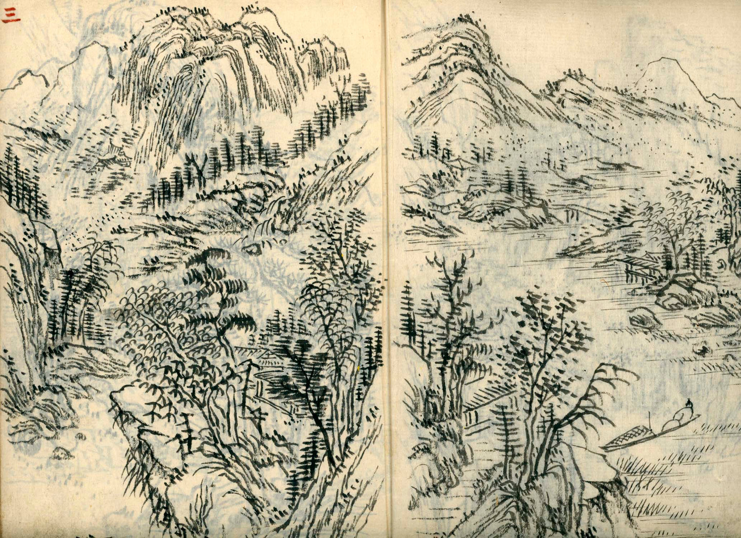 竹窓寂士圖案 / 山水六十圖 / 彼法画譜 / 2 volumes of superb brushwork / handpainted/