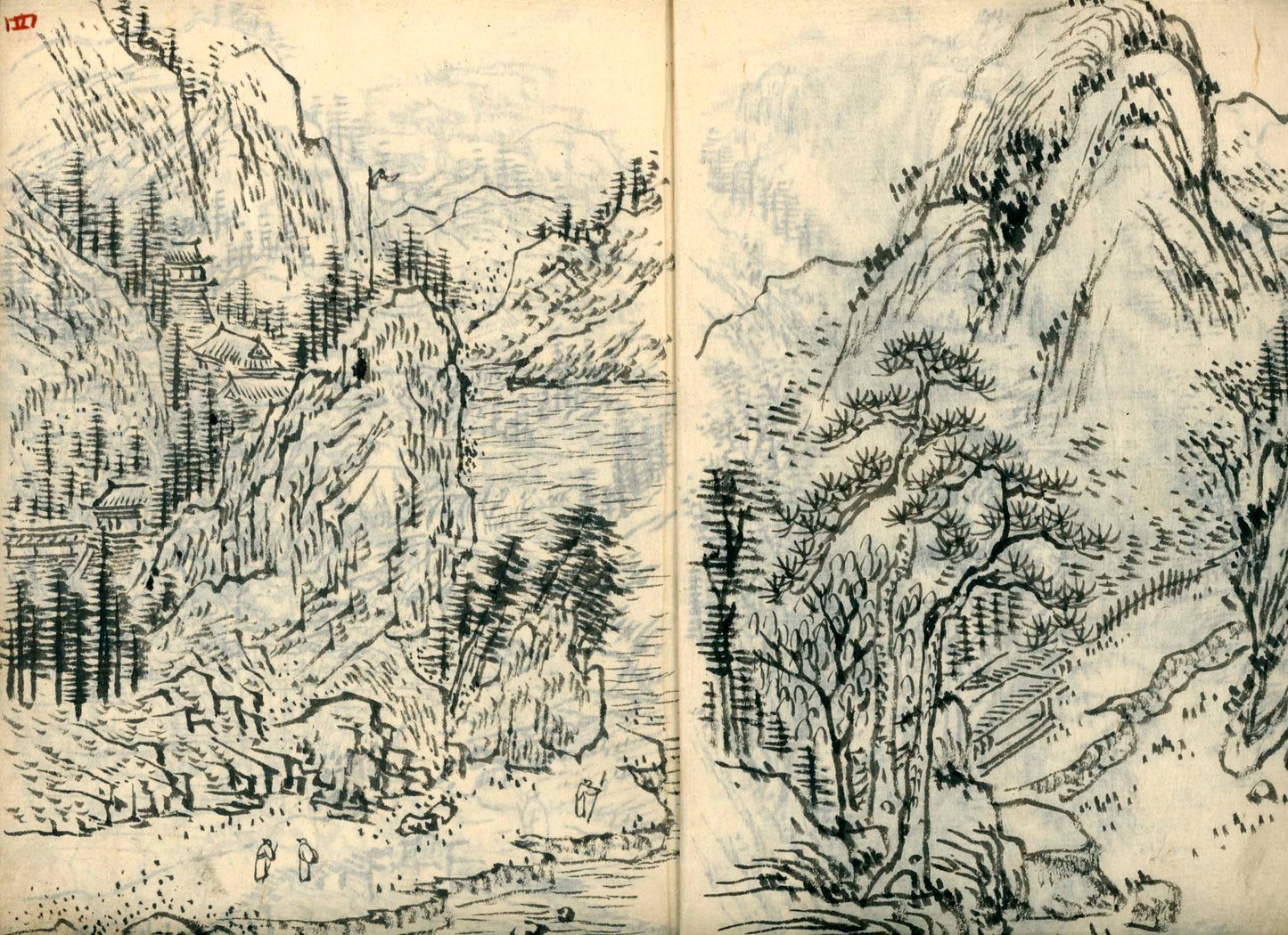 竹窓寂士圖案 / 山水六十圖 / 彼法画譜 / 2 volumes of superb brushwork / handpainted/