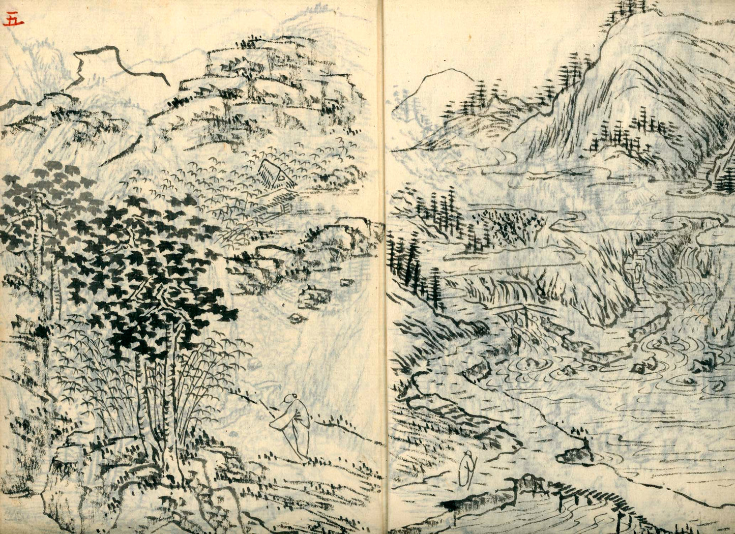 竹窓寂士圖案 / 山水六十圖 / 彼法画譜 / 2 volumes of superb brushwork / handpainted/