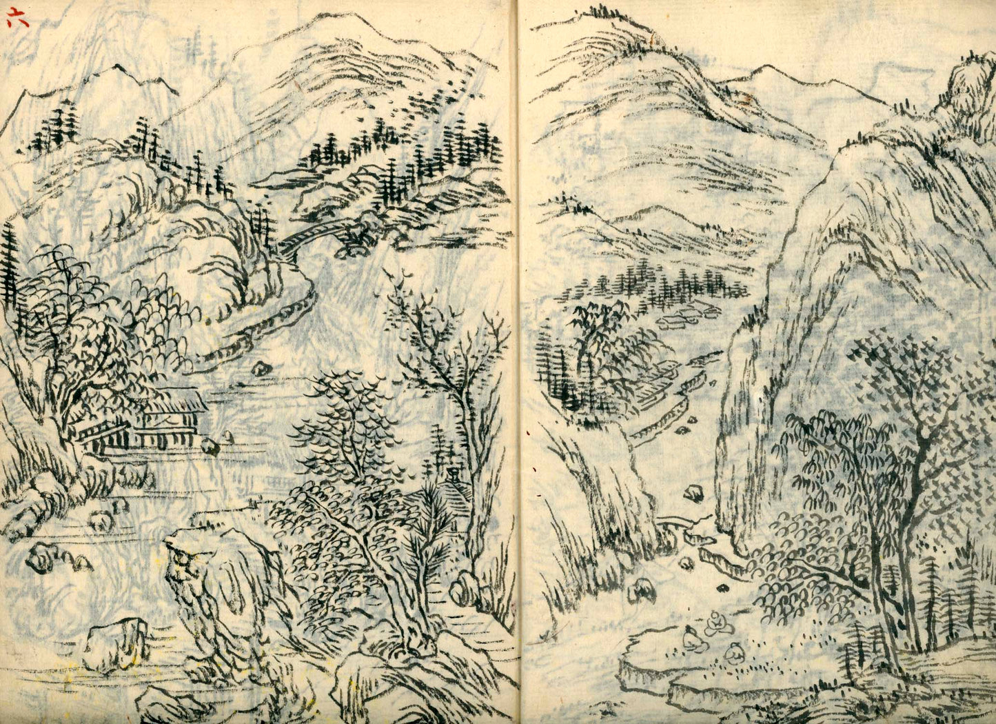 竹窓寂士圖案 / 山水六十圖 / 彼法画譜 / 2 volumes of superb brushwork / handpainted/