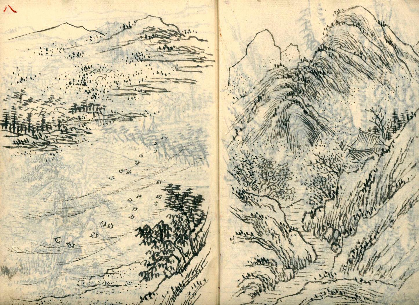竹窓寂士圖案 / 山水六十圖 / 彼法画譜 / 2 volumes of superb brushwork / handpainted/