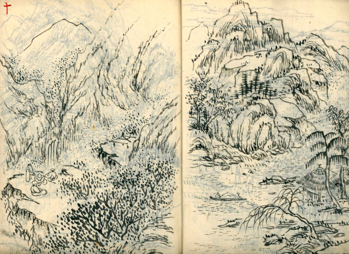 竹窓寂士圖案 / 山水六十圖 / 彼法画譜 / 2 volumes of superb brushwork / handpainted/