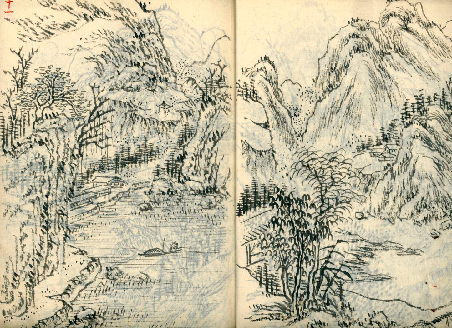竹窓寂士圖案 / 山水六十圖 / 彼法画譜 / 2 volumes of superb brushwork / handpainted/
