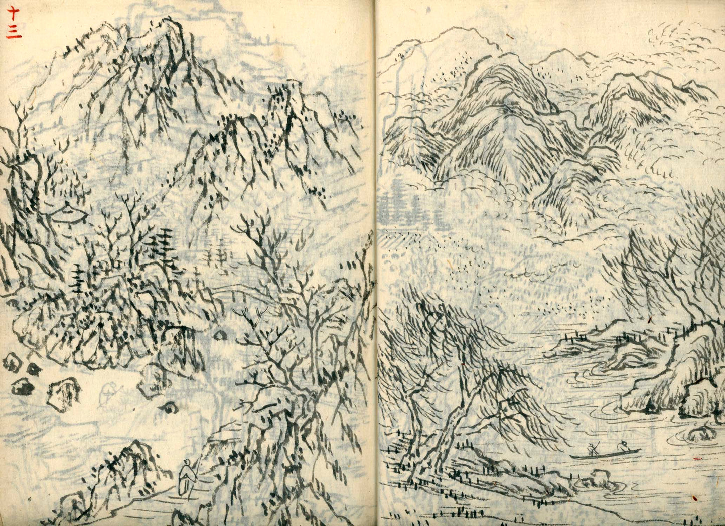 竹窓寂士圖案 / 山水六十圖 / 彼法画譜 / 2 volumes of superb brushwork / handpainted/