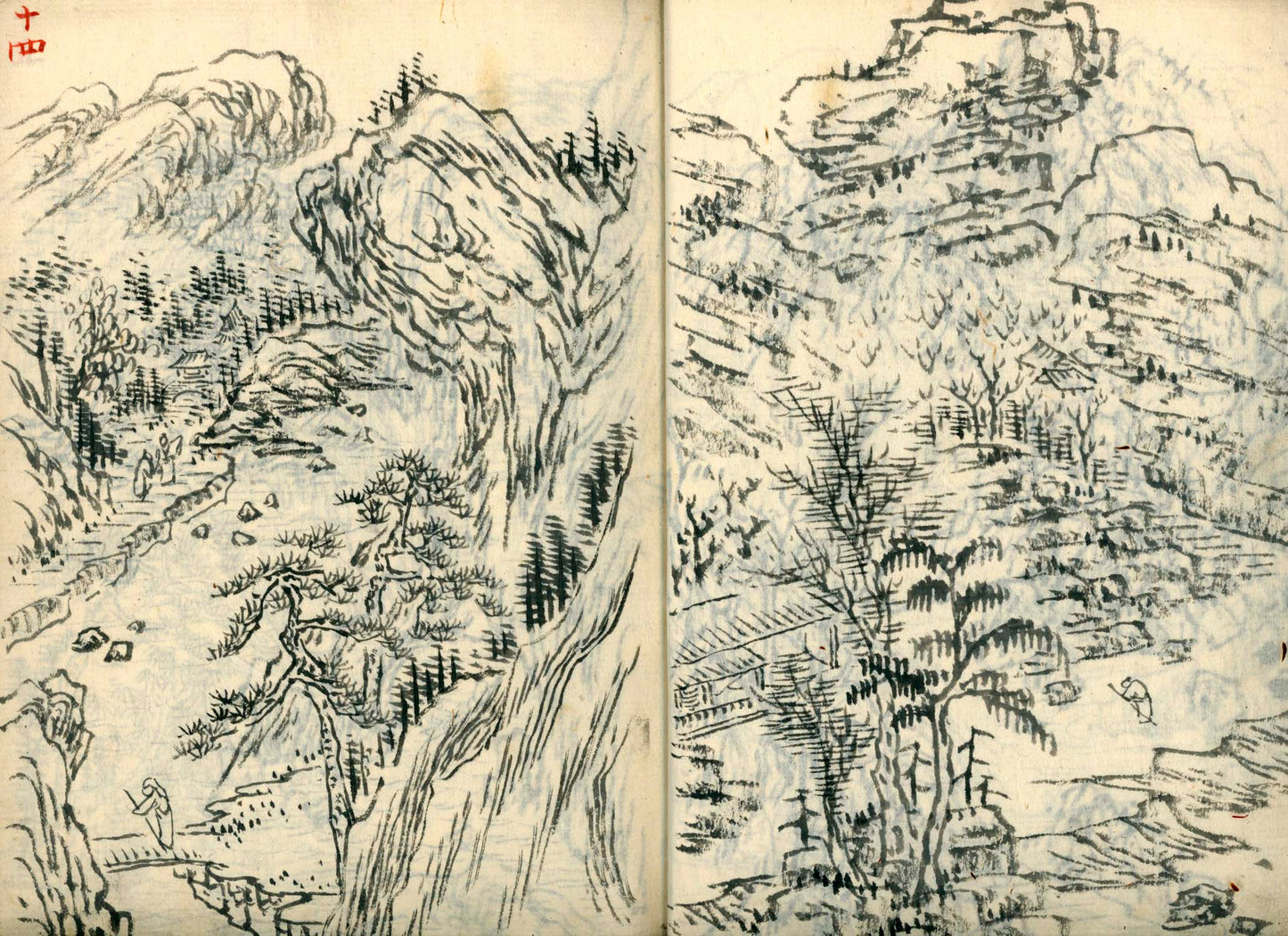 竹窓寂士圖案 / 山水六十圖 / 彼法画譜 / 2 volumes of superb brushwork / handpainted/
