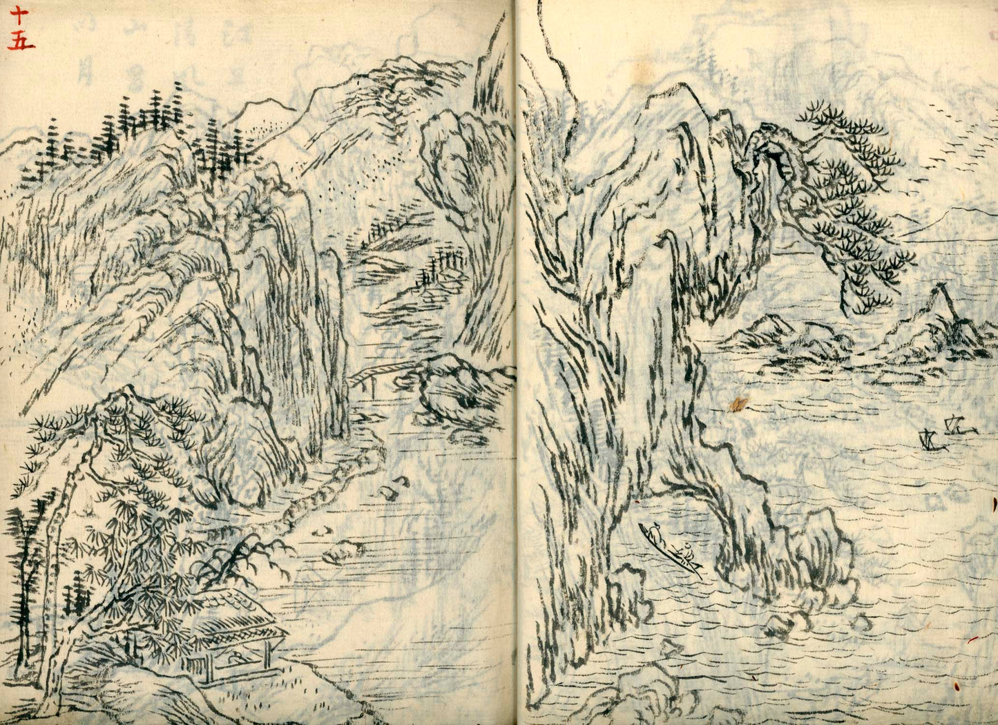 竹窓寂士圖案 / 山水六十圖 / 彼法画譜 / 2 volumes of superb brushwork / handpainted/