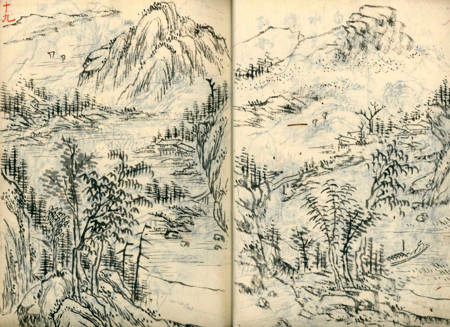 竹窓寂士圖案 / 山水六十圖 / 彼法画譜 / 2 volumes of superb brushwork / handpainted/