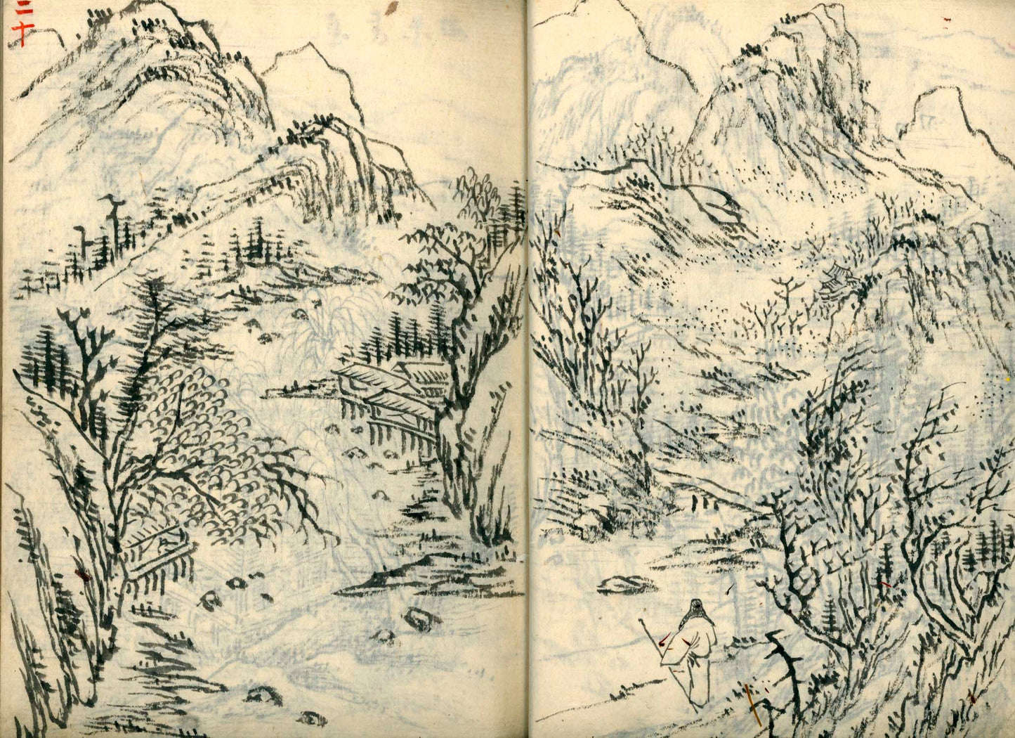 竹窓寂士圖案 / 山水六十圖 / 彼法画譜 / 2 volumes of superb brushwork / handpainted/