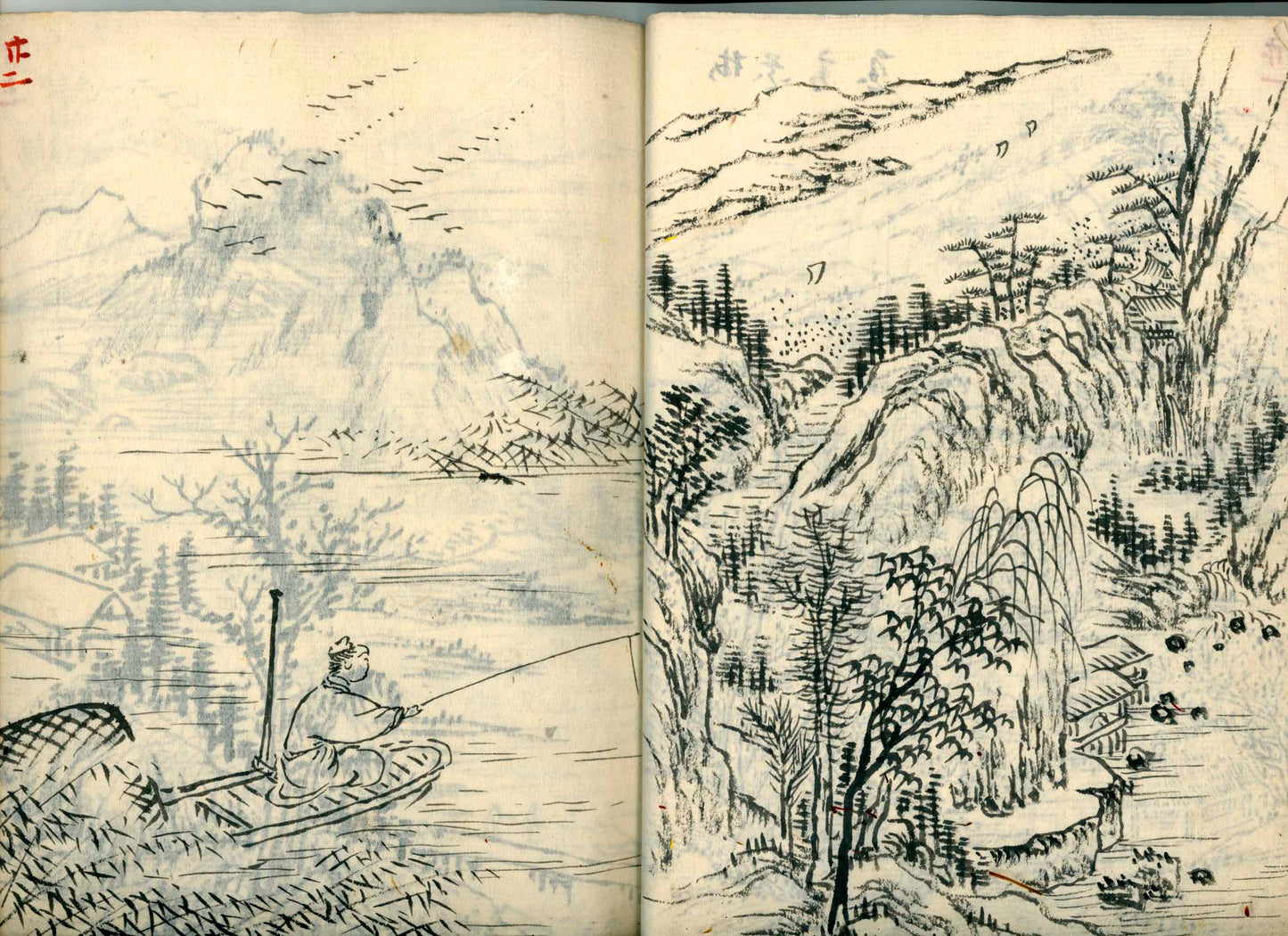 竹窓寂士圖案 / 山水六十圖 / 彼法画譜 / 2 volumes of superb brushwork / handpainted/