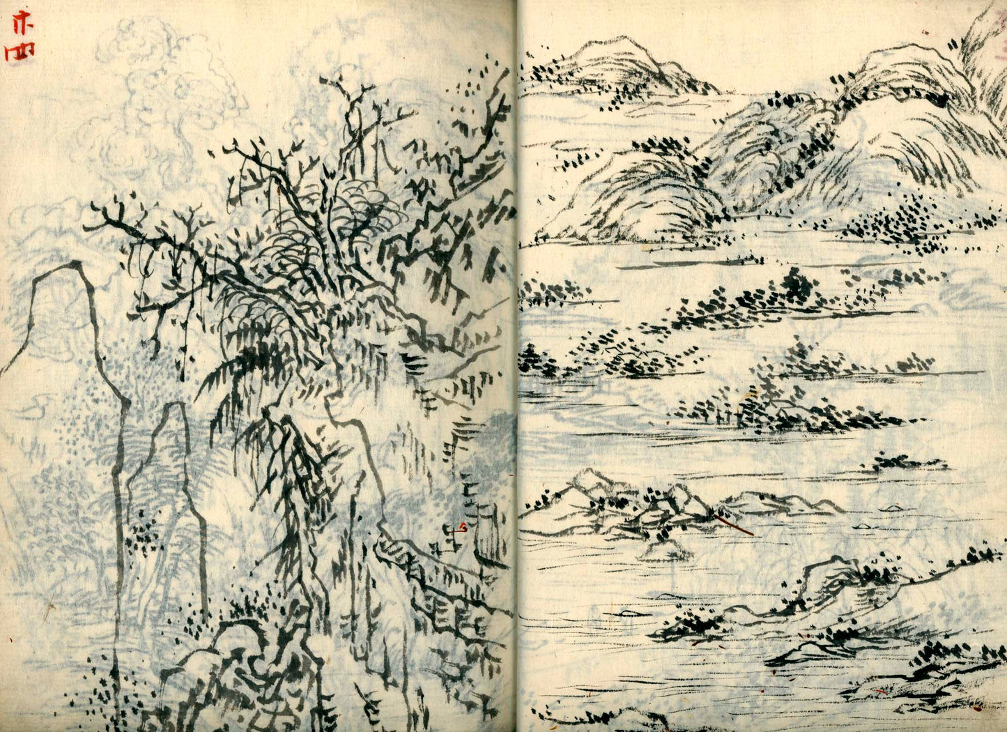 竹窓寂士圖案 / 山水六十圖 / 彼法画譜 / 2 volumes of superb brushwork / handpainted/