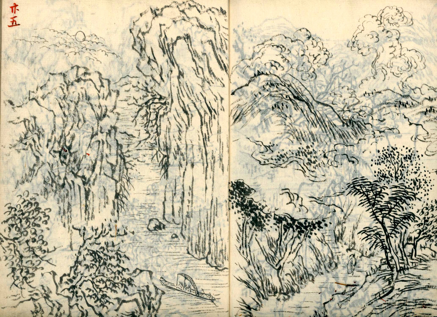 竹窓寂士圖案 / 山水六十圖 / 彼法画譜 / 2 volumes of superb brushwork / handpainted/