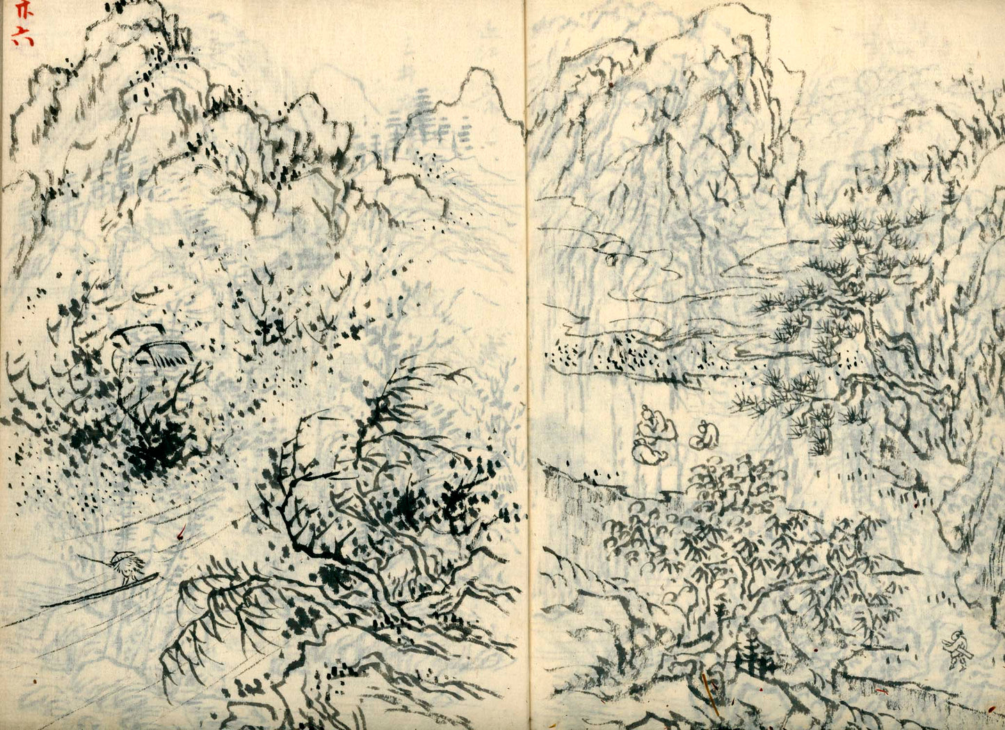 竹窓寂士圖案 / 山水六十圖 / 彼法画譜 / 2 volumes of superb brushwork / handpainted/