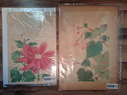 2 prints by Fukuda Suiko 福田翠光 (1895-1973), 大菊図 and 秋海棠