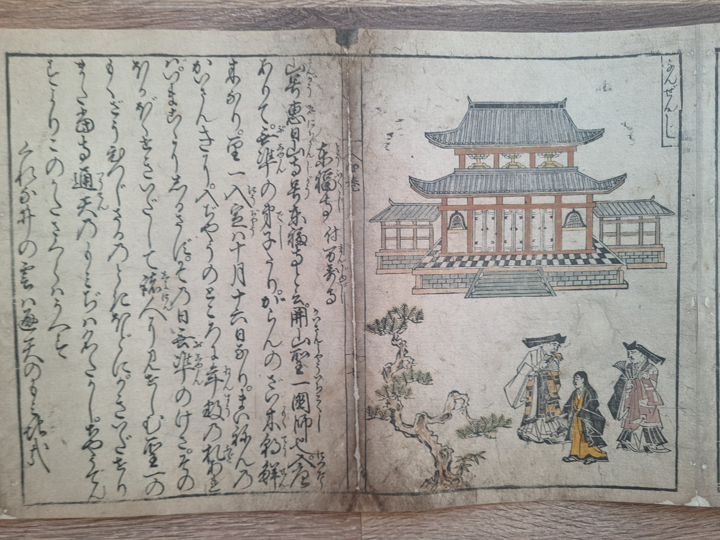 Nakagawa Kiun's Kyō Warabe (京童) Guide to famous places in Kyoto, vol. 4, Meireiki 4, 明暦4 [1658] in emakimono form, colored version