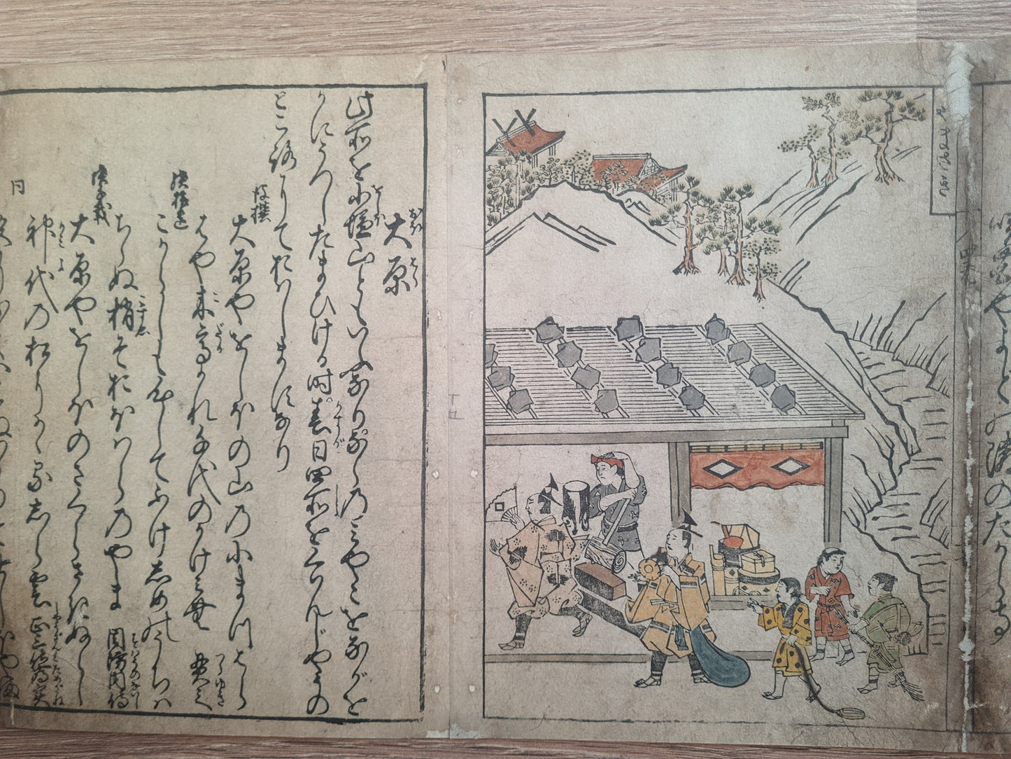 Nakagawa Kiun's Kyō Warabe (京童) Guide to famous places in Kyoto, vol. 4, Meireiki 4, 明暦4 [1658] in emakimono form, colored version