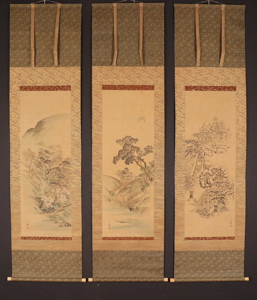 Nishiyama Hoen 西山 芳園 1804-1867, superb triptych, double boxed