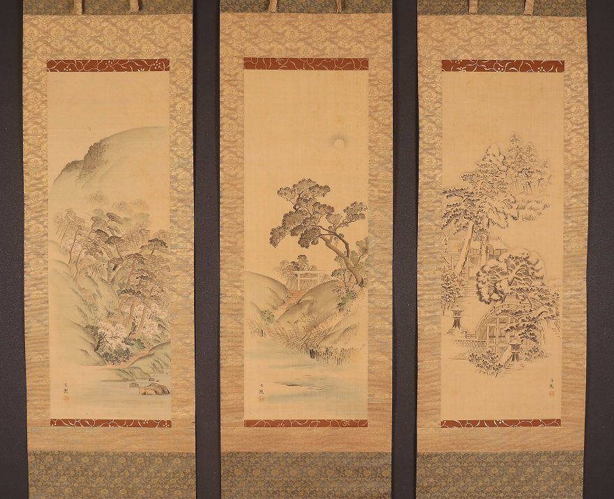 Nishiyama Hoen 西山 芳園 1804-1867, superb triptych, double boxed