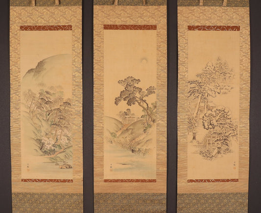 Nishiyama Hoen 西山 芳園 1804-1867, superb triptych, double boxed
