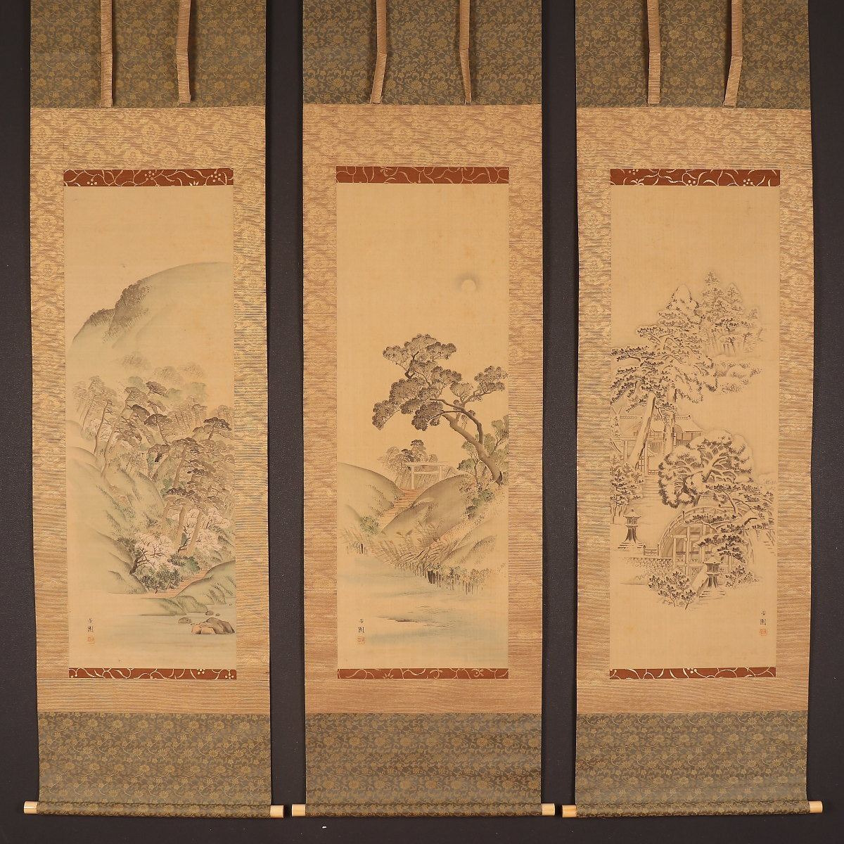 Nishiyama Hoen 西山 芳園 1804-1867, superb triptych, double boxed