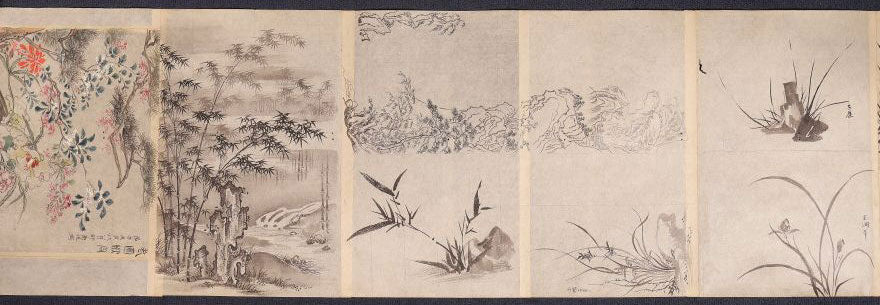 A superb emakimono scroll/ copy of chinese masters, ink on thin washi paper