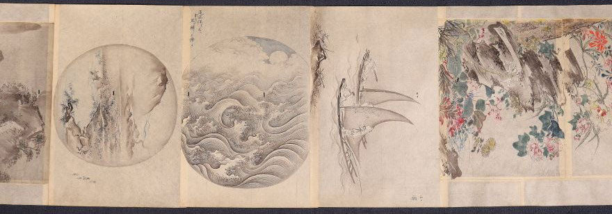 A superb emakimono scroll/ copy of chinese masters, ink on thin washi paper