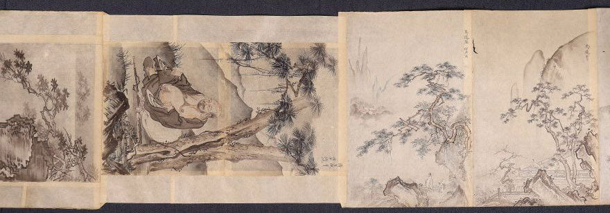 A superb emakimono scroll/ copy of chinese masters, ink on thin washi paper