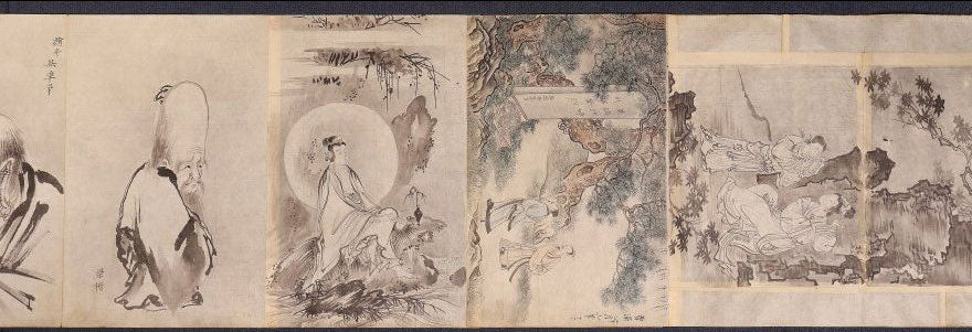 A superb emakimono scroll/ copy of chinese masters, ink on thin washi paper
