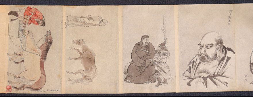 A superb emakimono scroll/ copy of chinese masters, ink on thin washi paper