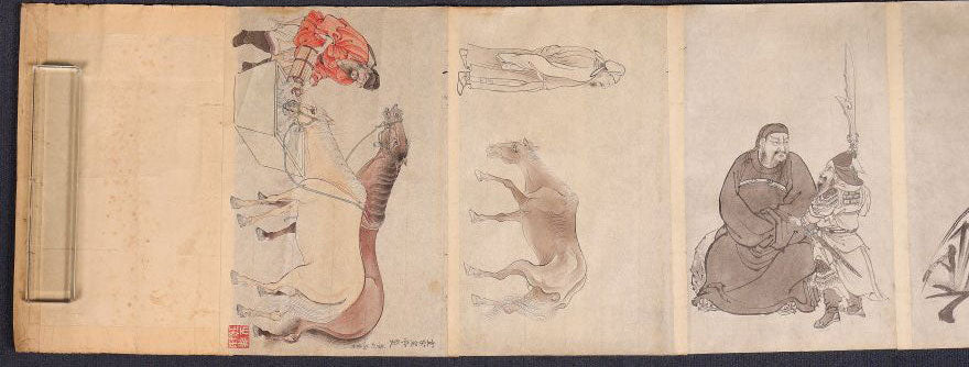 A superb emakimono scroll/ copy of chinese masters, ink on thin washi paper