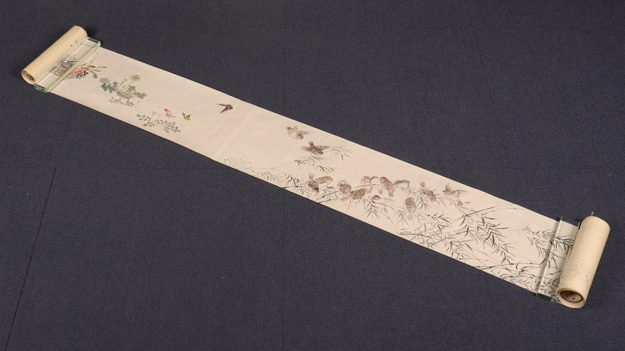 Unknown scroll, brushwork seems chinese, 22 x 590 cm, flowers & birds, ca. 1800