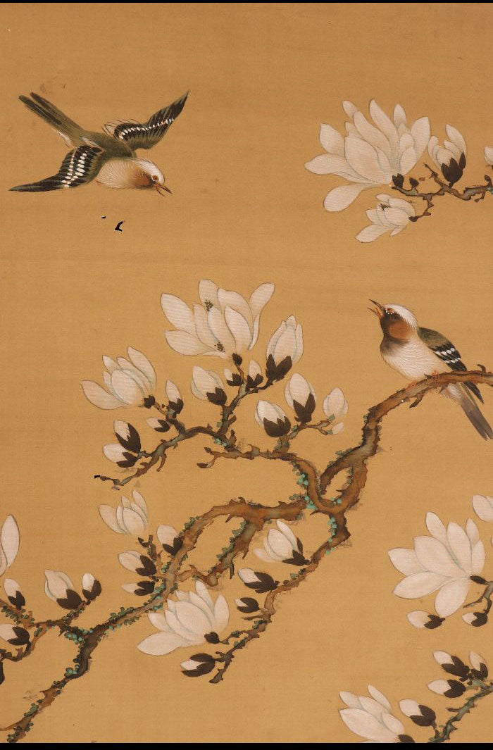 Long kakejiku scroll, unsigned, birds & flowers