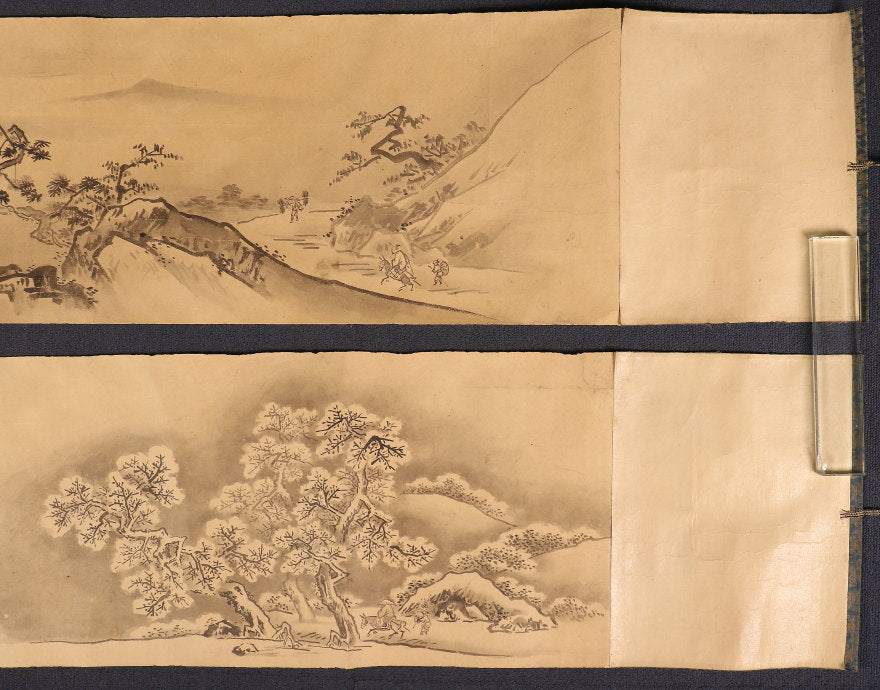 2 scrolls of landscapes, Kano school, box