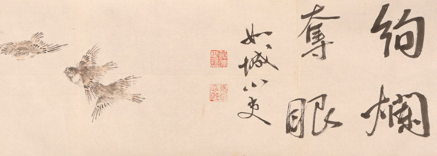 Unknown scroll, brushwork seems chinese, 22 x 590 cm, flowers & birds, ca. 1800