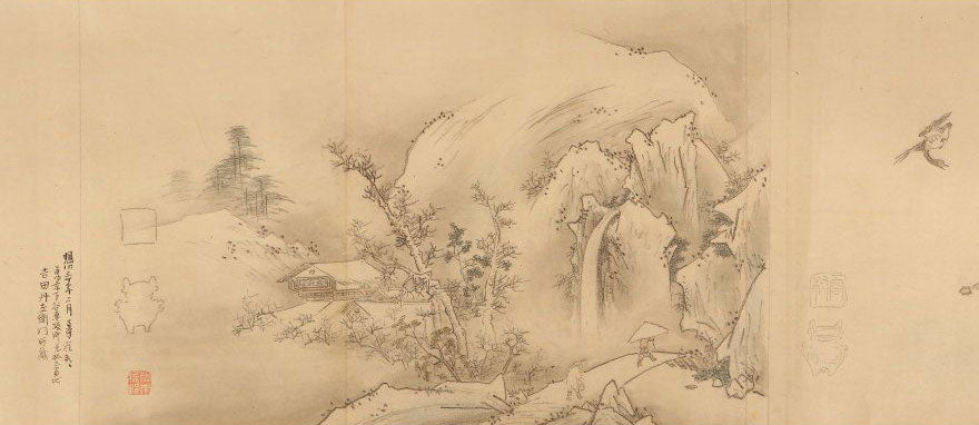 Hashimoto Gahō (橋本雅邦)1835-1908/ &nbsp;Scroll of Eight Views of Xiaoxiang (a copy) 瀟湘八景図 / 34 x 535cm