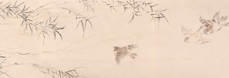 Unknown scroll, brushwork seems chinese, 22 x 590 cm, flowers & birds, ca. 1800