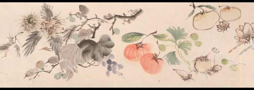 Unknown scroll, brushwork seems chinese, 22 x 590 cm, flowers & birds, ca. 1800