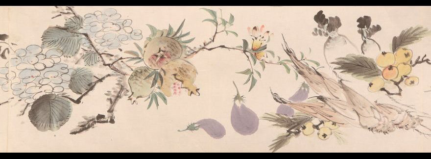 Unknown scroll, brushwork seems chinese, 22 x 590 cm, flowers & birds, ca. 1800