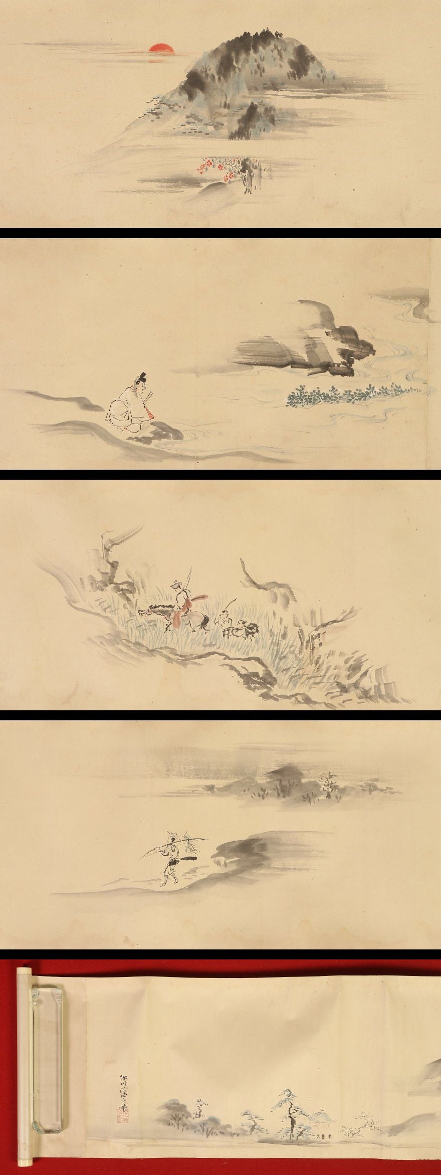 Emakimono scroll 絵巻 - 狩野栄信: Kano Naganobu, 山水図 Landscape scroll, ca. 1800