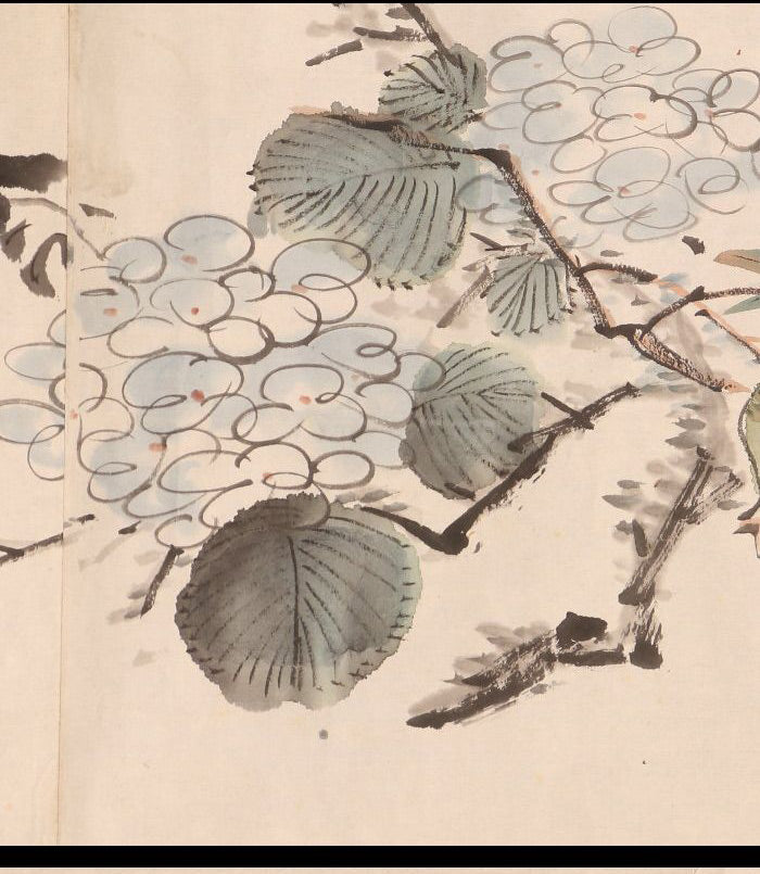 Unknown scroll, brushwork seems chinese, 22 x 590 cm, flowers & birds, ca. 1800