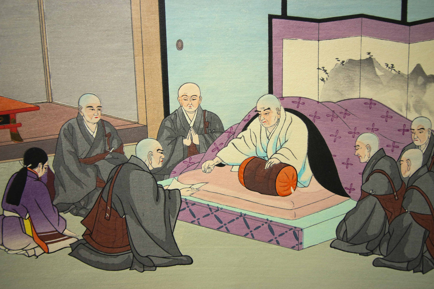 'Nichiren Shōnin go ichidai mokuhanga gafu' 日蓮聖人御一代木版画譜 (Woodblock Print Album of Nichiren's Life)-46 woodblock prints Horiuchi Tenrei 堀内天嶺 (1903-1982)