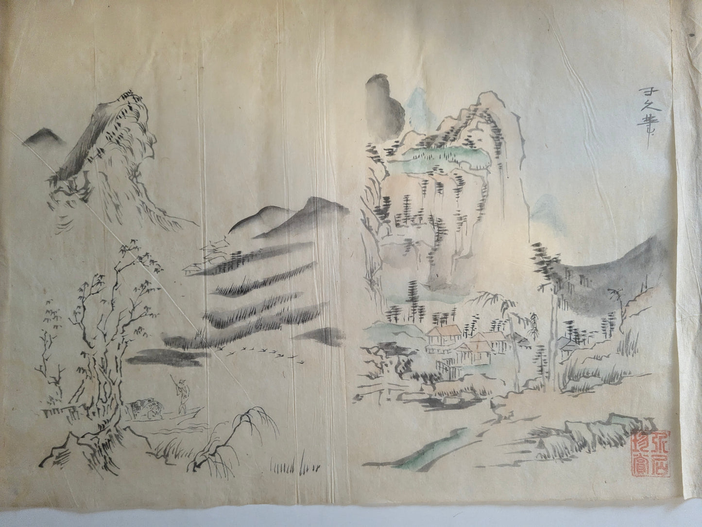 4 emakimono scrolls, ink on paper, Meiji period