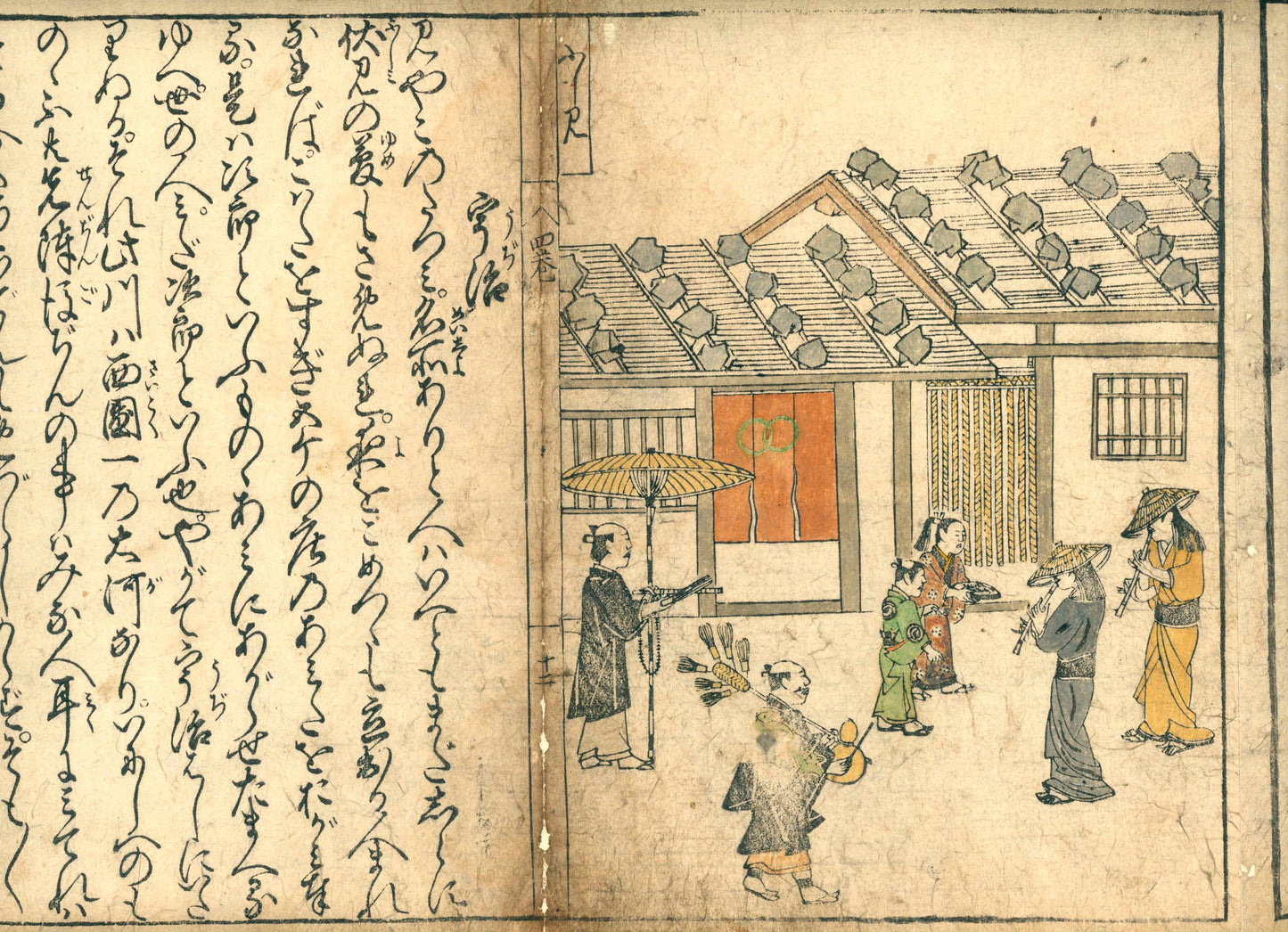 Nakagawa Kiun's Kyō Warabe (京童) Guide to famous places in Kyoto, vol. 4, Meireiki 4, 明暦4 [1658] in emakimono form, colored version