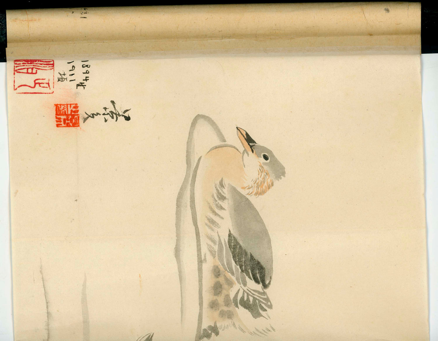 Emakimono - Birds, Sato Tempu scroll, 26 x 520 cm, sealed and signed