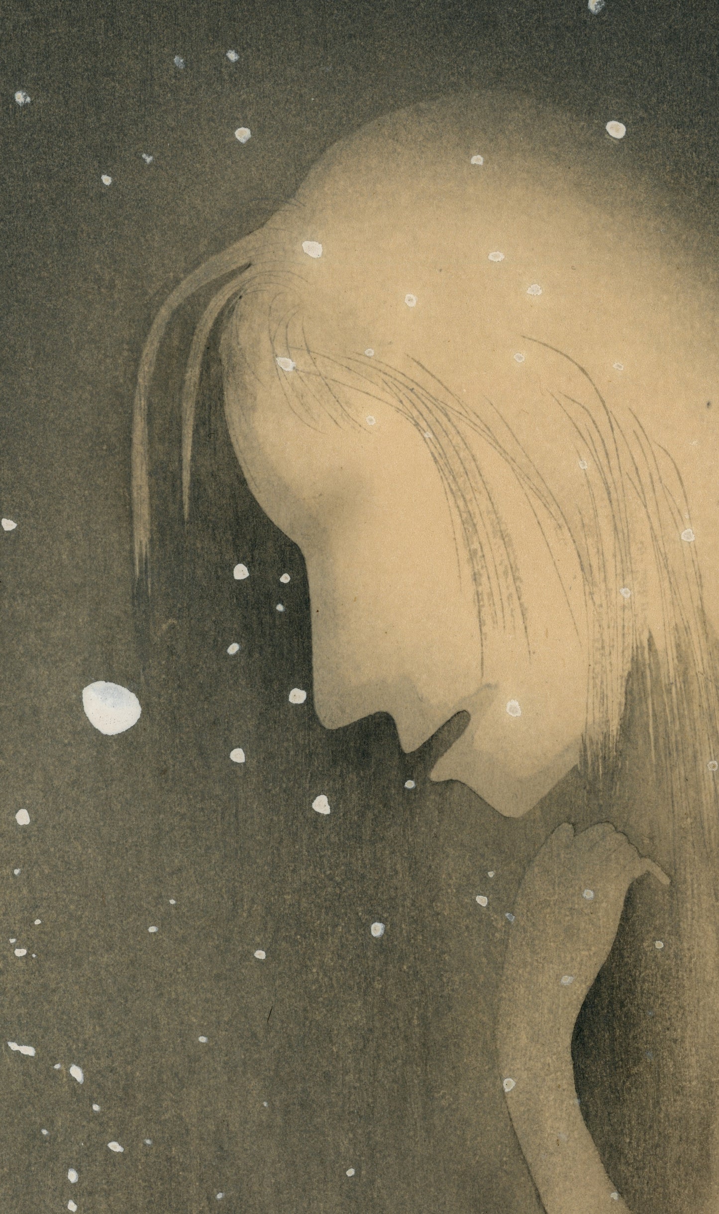 Uemura Shōen 上村松園 (1875–1949) 「雪女五枚羽子板」Yuki Onna Gomai Hagoita from 大近松全集付録 Dai Chikamatsu Zenshū furoku (Supplements of the Complete Works of Chikamatsu) Taishō 11–12 (1922–1923), woodblock print, ōban tate-e