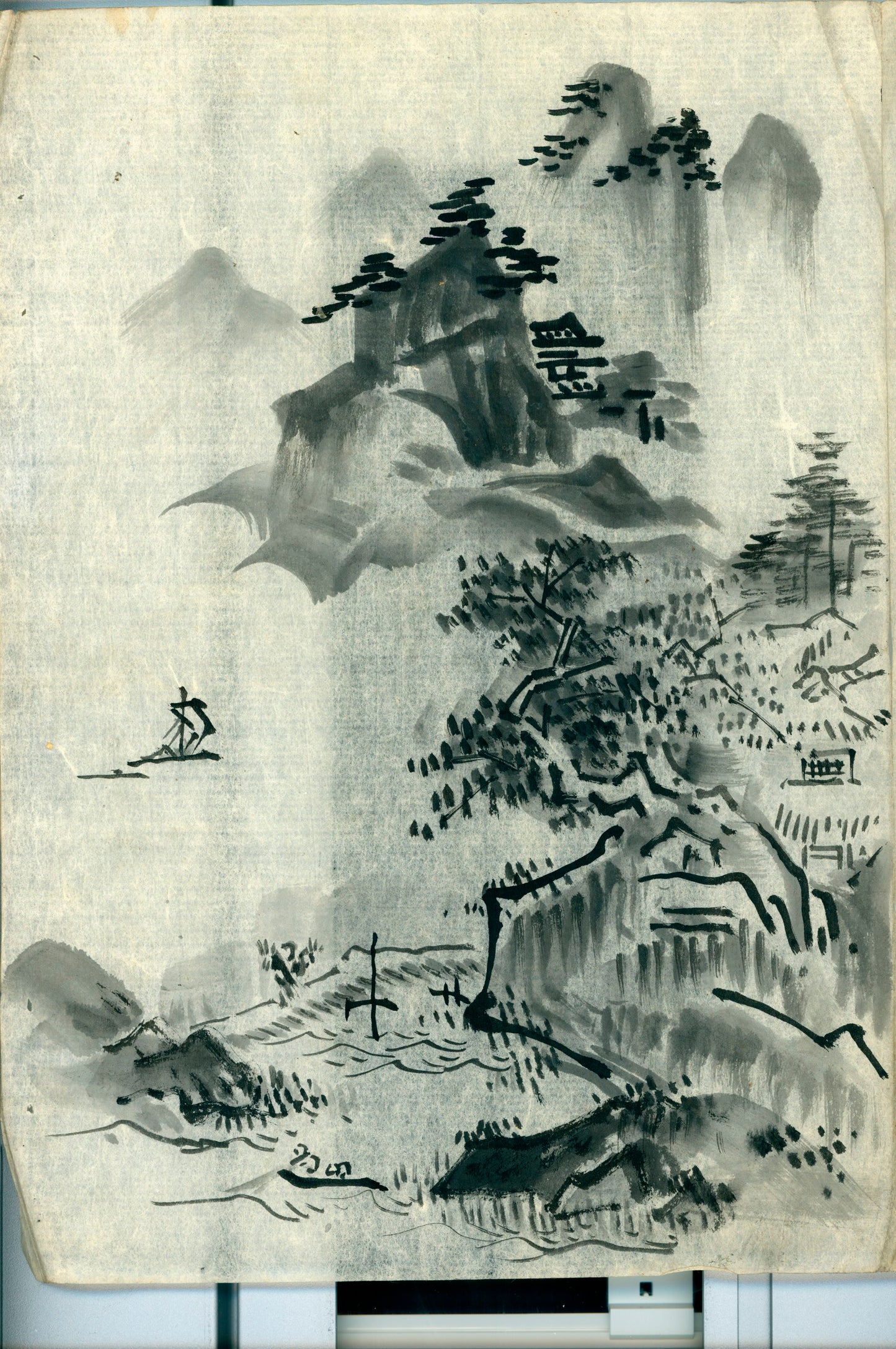 Sumi-e - 16 sheets/ 31 scenes/ ink on washi paper/ unknown painter