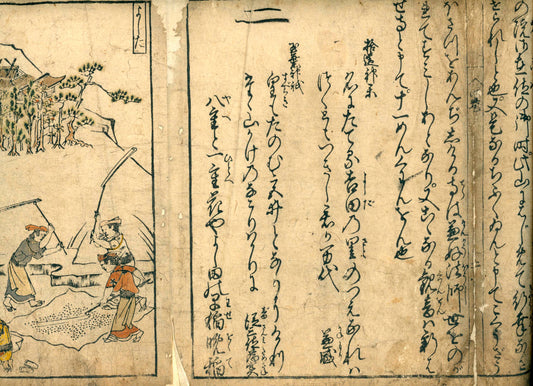 Nakagawa Kiun's Kyō Warabe (京童) Guide to famous places in Kyoto, vol. 4, Meireiki 4, 明暦4 [1658] in emakimono form, colored version