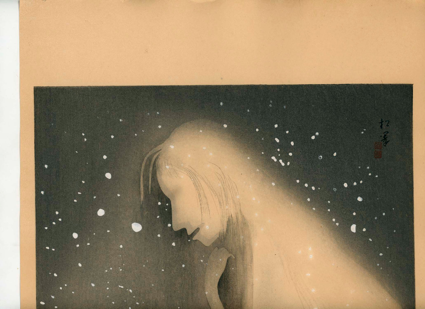 Uemura Shōen 上村松園 (1875–1949) 「雪女五枚羽子板」Yuki Onna Gomai Hagoita from 大近松全集付録 Dai Chikamatsu Zenshū furoku (Supplements of the Complete Works of Chikamatsu) Taishō 11–12 (1922–1923), woodblock print, ōban tate-e