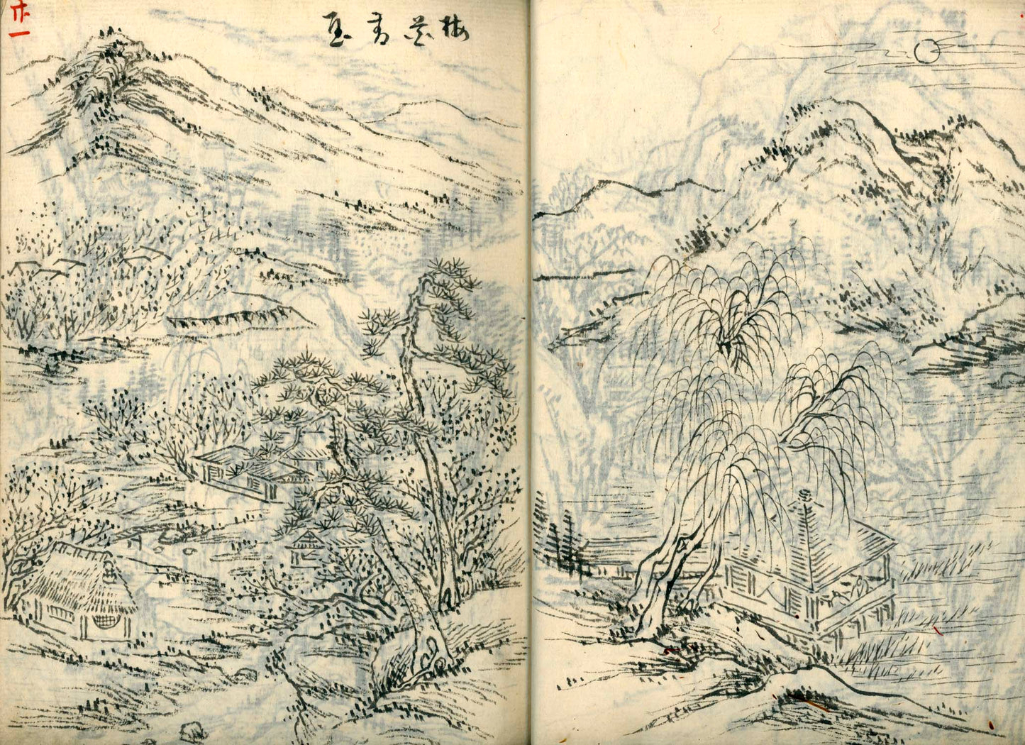 竹窓寂士圖案  / 山水六十圖 / 彼法画譜 / 2 volumes of superb brushwork / handpainted/