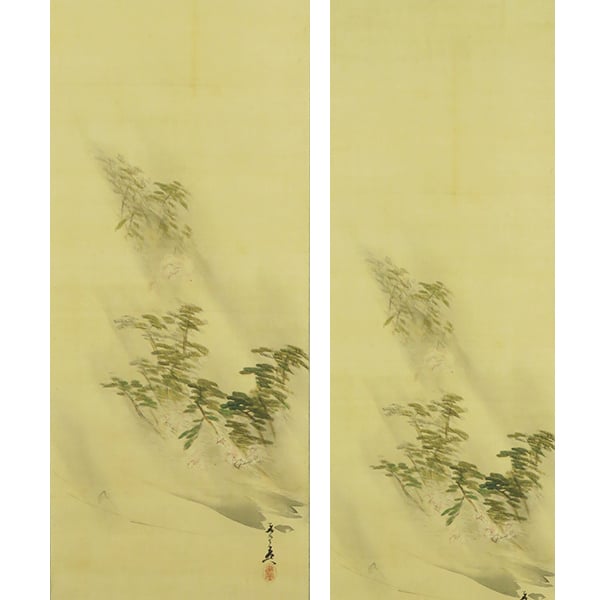 Kida Kadō 喜田華堂 1802–1879 / a 4-set scrolls, ink on silk, kacho-ga (flowers & birds), ca. 1860