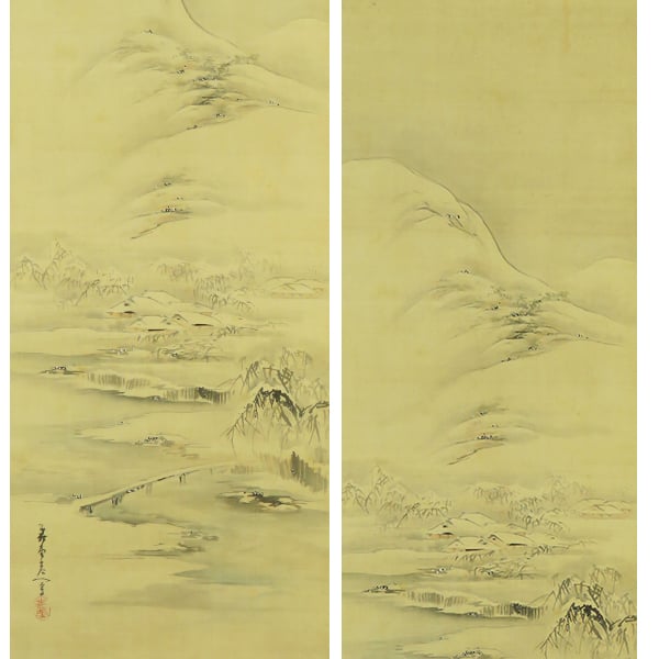 Kida Kadō 喜田華堂 1802–1879 / a 4-set scrolls, ink on silk, kacho-ga (flowers & birds), ca. 1860